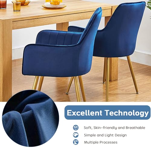 Navy Blue Accent Arm Chairs with Gold Legs