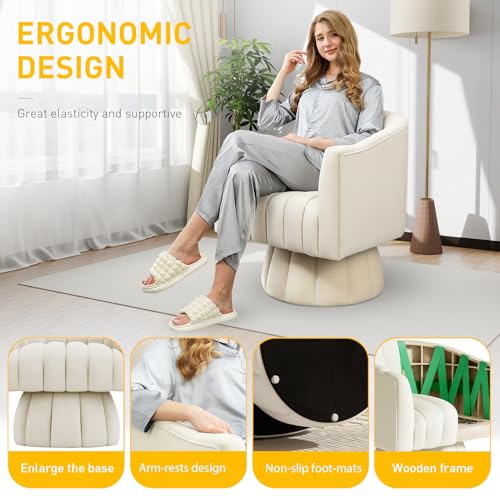 Mid Century Modern swivel accent chair in beige