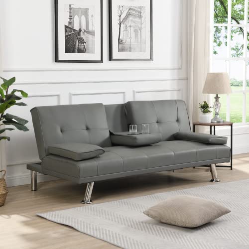 Convertible Futon Sofa Bed with Cup Holders