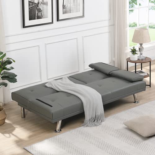 Convertible Futon Sofa Bed with Cup Holders