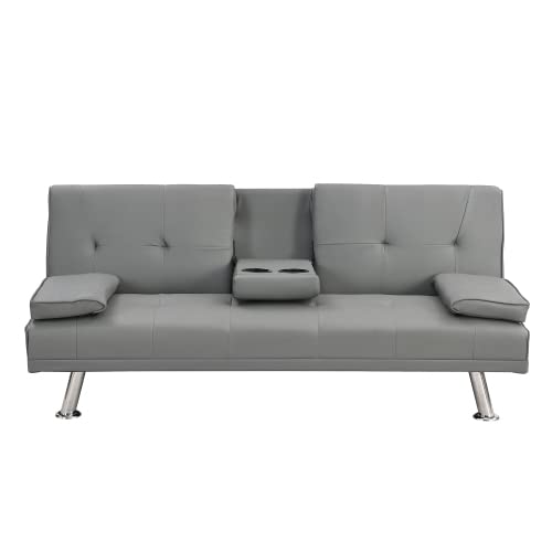Convertible Futon Sofa Bed with Cup Holders