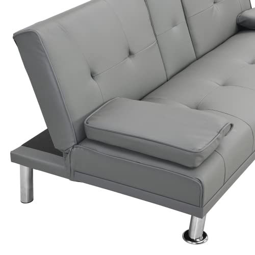 Convertible Futon Sofa Bed with Cup Holders