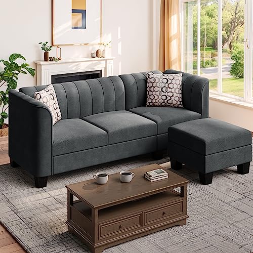 Shintenchi Convertible 3-Seat L-Shaped Sofa - Dark Grey