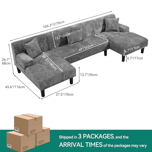 YITAHOME Modern U-Shaped Couch with USB Ports