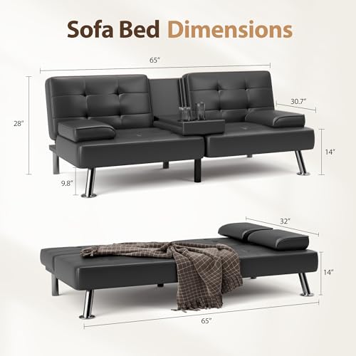 Shahoo Convertible Folding Sofa Bed with Cup Holders