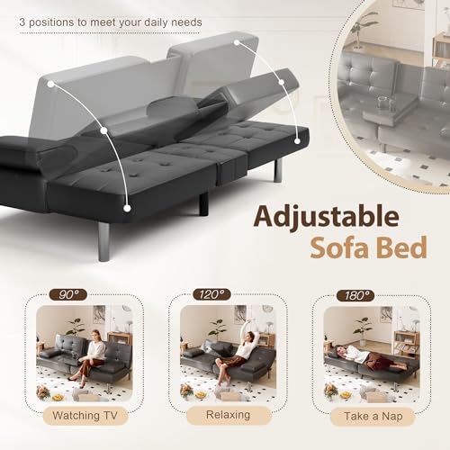 Shahoo Convertible Folding Sofa Bed with Cup Holders