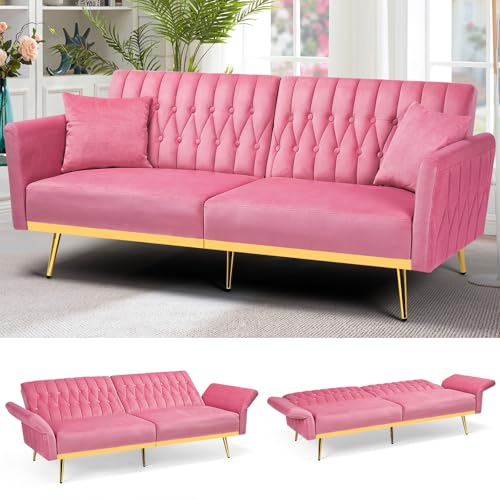 ACMEASE 70” Velvet Convertible Sofa Bed - Pink
