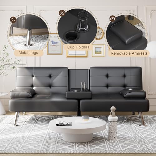 Shahoo Convertible Folding Sofa Bed with Cup Holders