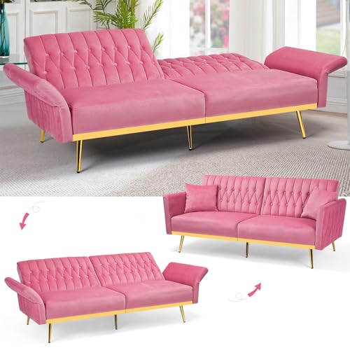 ACMEASE 70” Velvet Convertible Sofa Bed - Pink