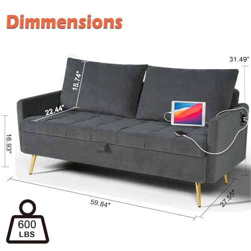LINLUX 60" Velvet Loveseat with USB Ports