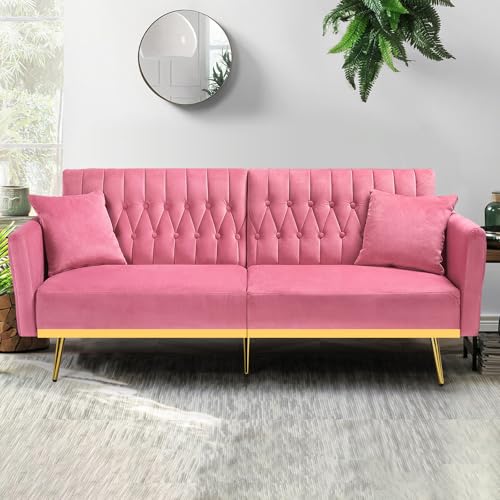 ACMEASE 70” Velvet Convertible Sofa Bed - Pink