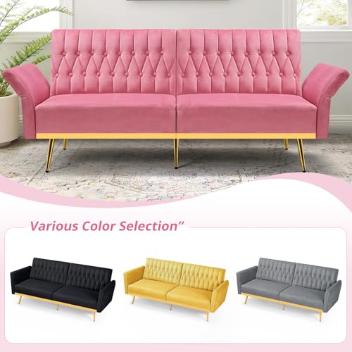 ACMEASE 70” Velvet Convertible Sofa Bed - Pink
