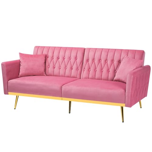 ACMEASE 70” Velvet Convertible Sofa Bed - Pink