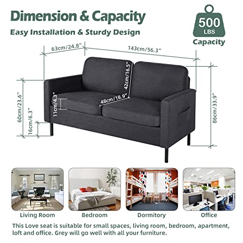 STHOUYN 56" USB Loveseat Sofa - Dark Grey