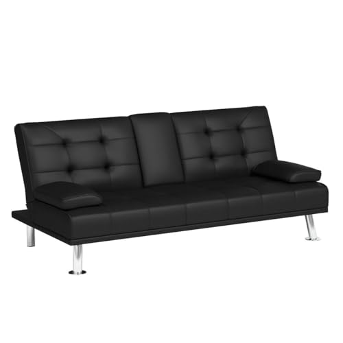 Flamaker Modern Folding Futon Sofa Bed with Cup Holders
