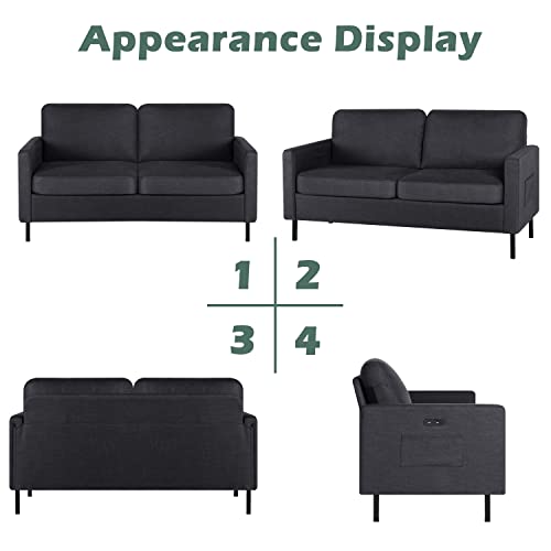 STHOUYN 56" USB Loveseat Sofa - Dark Grey