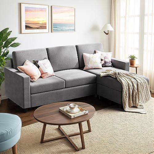 Modern 79-Inch L-Shaped Sectional Sofa - Dark Grey