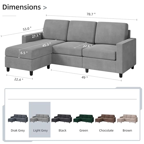 Modern 79-Inch L-Shaped Sectional Sofa - Dark Grey