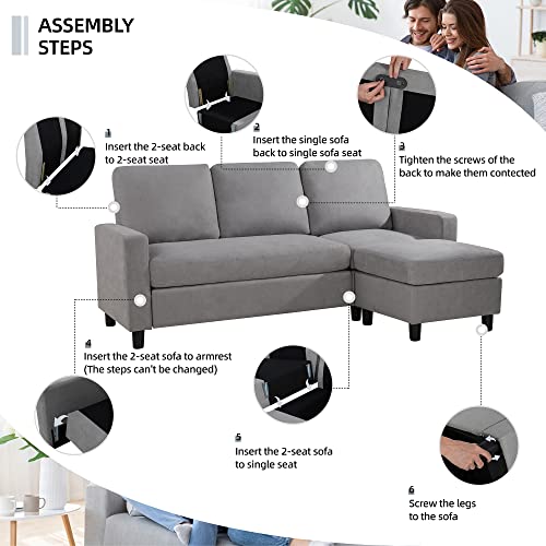 Modern 79-Inch L-Shaped Sectional Sofa - Dark Grey