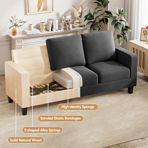 Compact L-Shaped Sofa with Linen Ottoman - Dark Gray