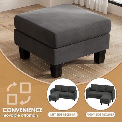 Compact L-Shaped Sofa with Linen Ottoman - Dark Gray