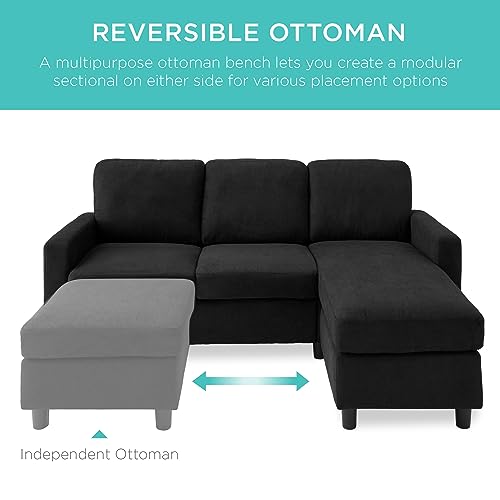 Compact L-Shaped Sofa with Chaise Lounge - Black