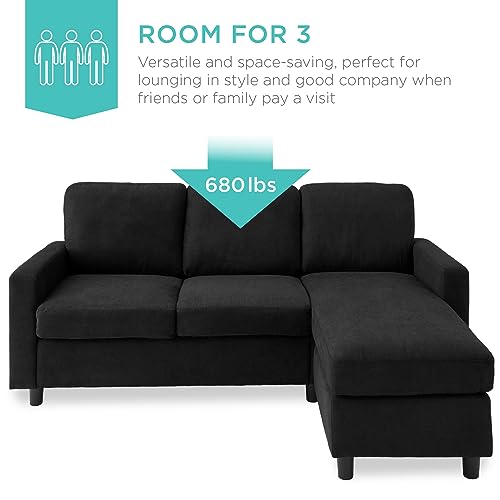 Compact L-Shaped Sofa with Chaise Lounge - Black