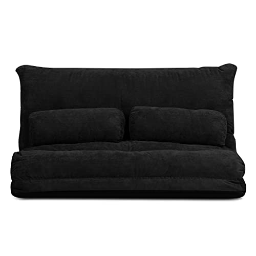 Adjustable Floor Sofa Bed with 2 Cushions - Black