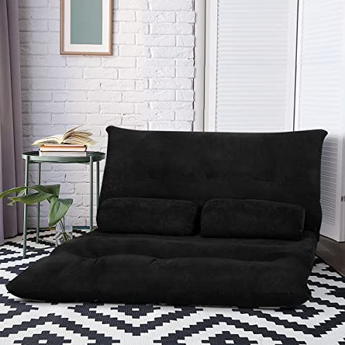 Adjustable Floor Sofa Bed with 2 Cushions - Black