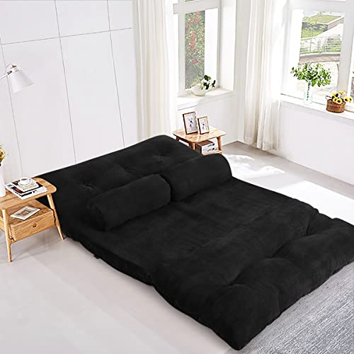 Adjustable Floor Sofa Bed with 2 Cushions - Black
