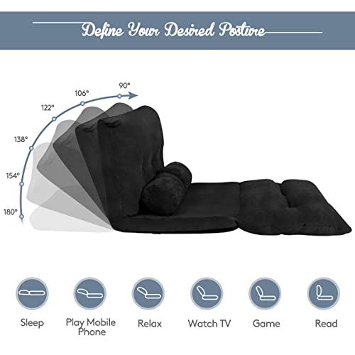 Adjustable Floor Sofa Bed with 2 Cushions - Black