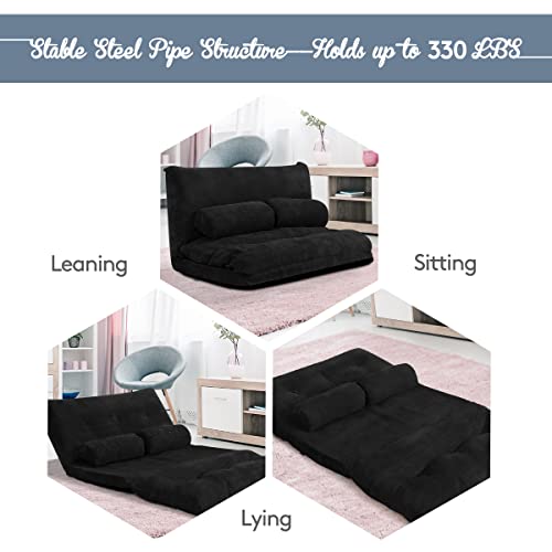 Adjustable Floor Sofa Bed with 2 Cushions - Black
