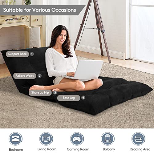 Adjustable Floor Sofa Bed with 2 Cushions - Black