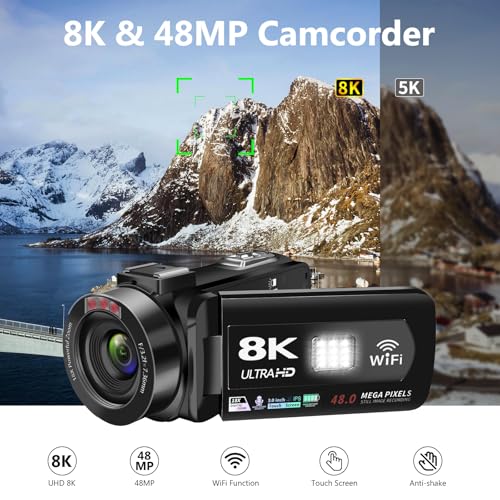 8K Camcorder with Night Vision and Microphone