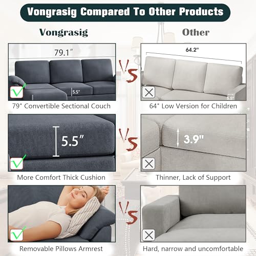 Vongrasig 79" L-Shaped Sofa Couch - Gray