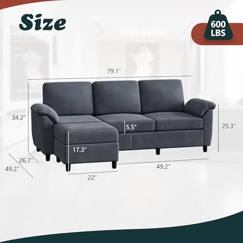 Vongrasig 79" L-Shaped Sofa Couch - Gray