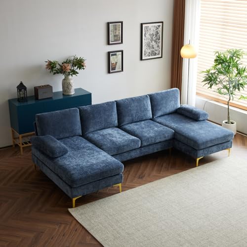 U-Shape Sectional Sofa with Chaise – Grey-Blue