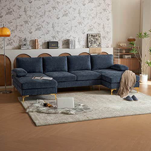 U-Shape Sectional Sofa with Chaise – Grey-Blue