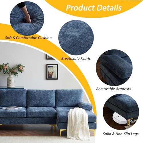 U-Shape Sectional Sofa with Chaise – Grey-Blue