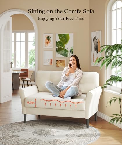 Kidirect 123cm Beige-White Mini Sofa for Small Spaces