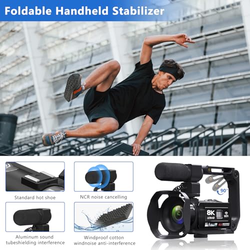 8K Camcorder with Night Vision and Microphone