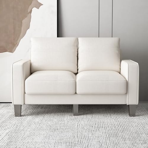 Compact Beige Loveseat Sofa with Storage