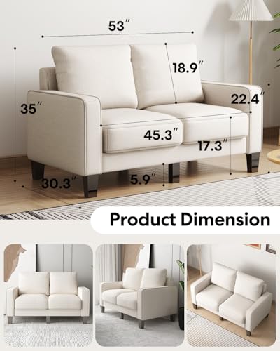 Compact Beige Loveseat Sofa with Storage