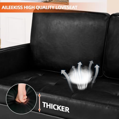 Black Faux Leather Mid-Century 2-Seater Sofa