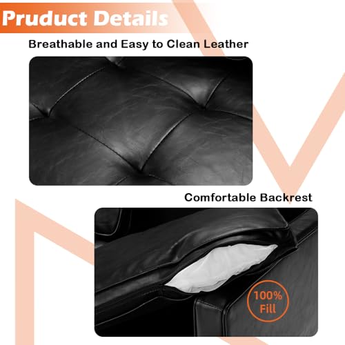 Black Faux Leather Mid-Century 2-Seater Sofa