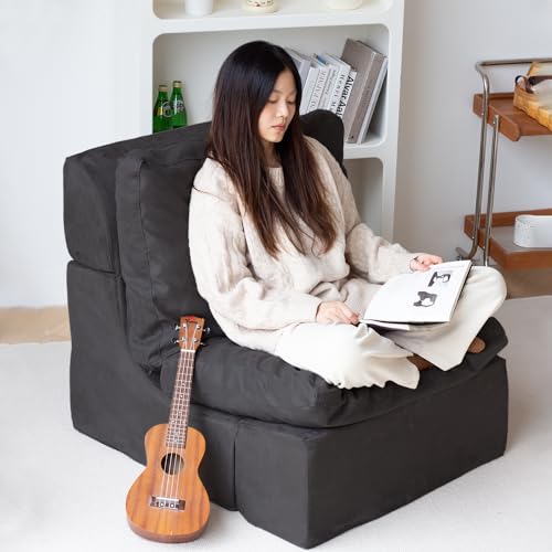 2-in-1 Convertible Foam Sofa Chair - Black