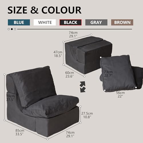2-in-1 Convertible Foam Sofa Chair - Black