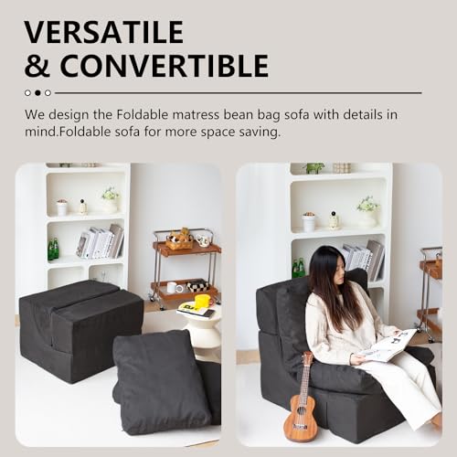 2-in-1 Convertible Foam Sofa Chair - Black