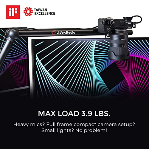 AVerMedia BA311 Live Streamer Arm, Fully Adjustable Boom Arm and Microphone Stand Suitable for 1/4 Inch or 5/8 Inch Mounting Options, for Content Creating, Podcasting and Streaming