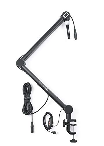 Gator Frameworks Professional Desktop Broadcast/Podcast Microphone Boom Stand with On-Air Indicator Light; Blue,Violet, & Red (GFWMICBCBM4000)